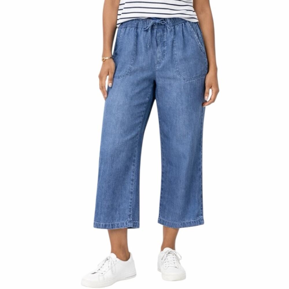 Splendid Lyocell Wide Leg Crop High Rise Pants Blue Chambray Women’s Size Large